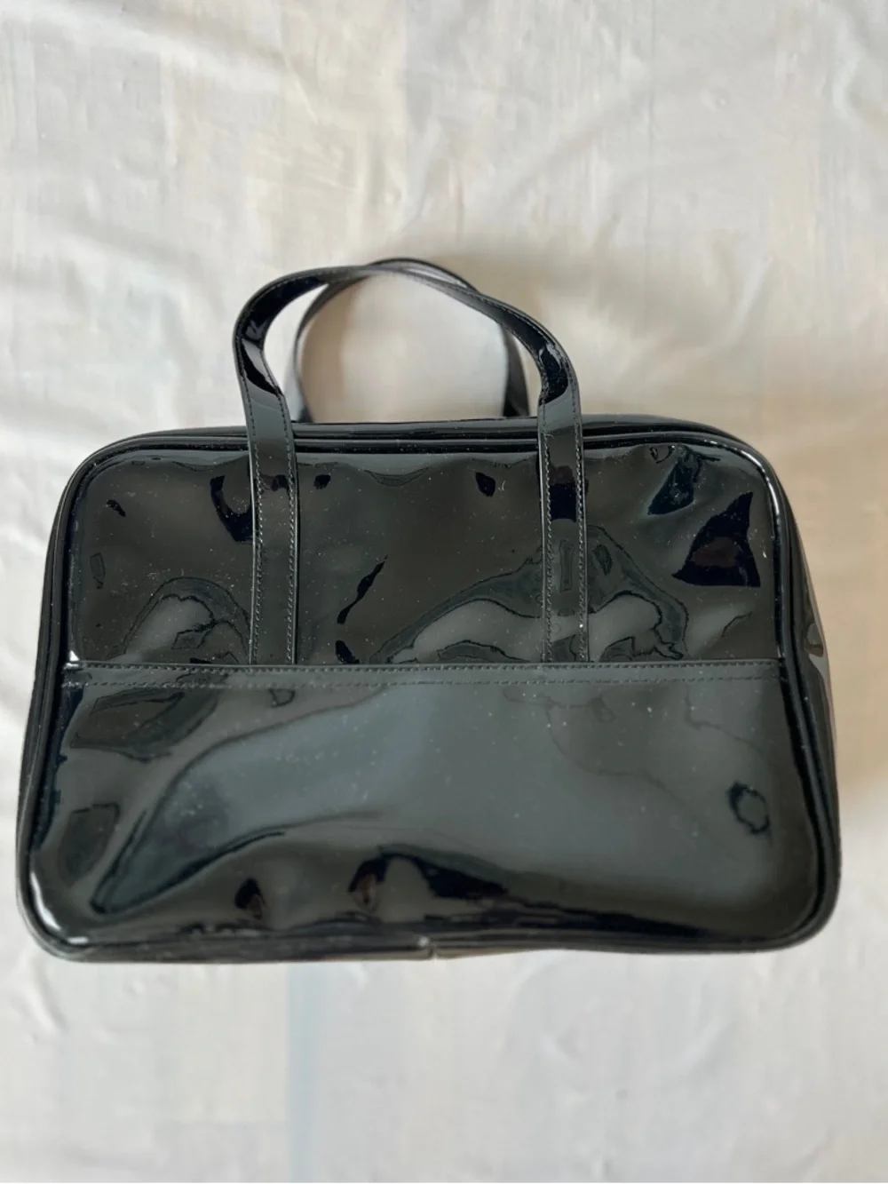Lancôme Black faux Leather Vanity Travel Bag Rose Print Lining zip around